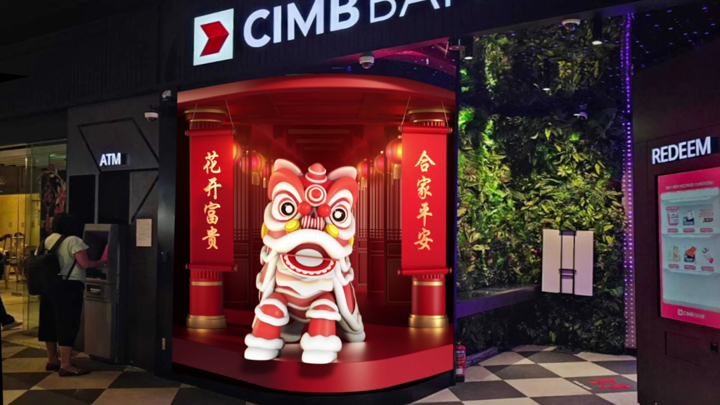 Alt text: SuperPixel's 3D Anamorphic Animation Display For CIMB Bank Singapore Chinese New Year Image Example