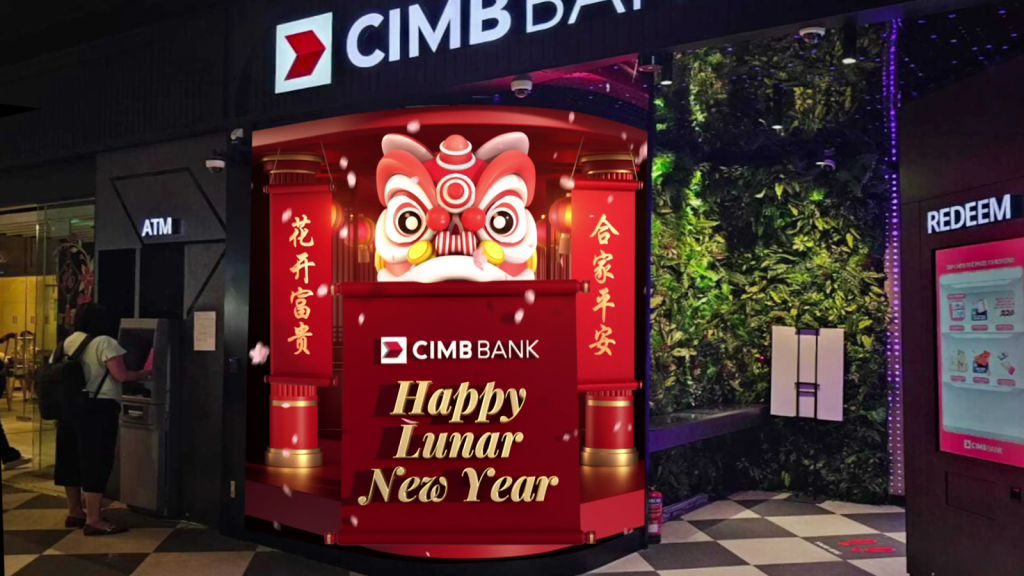 Alt text: SuperPixel's 3D Anamorphic Animation Display For CIMB Bank Singapore Chinese New Year Image Example